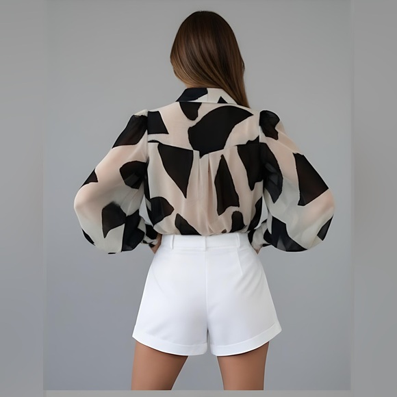 Geo Print Semi Sheer Blouse - Picture 4 of 10